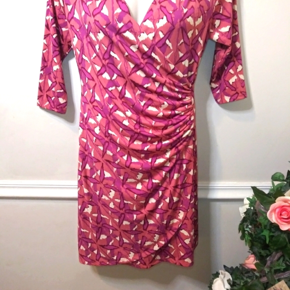 Expected By Lilac Clothing Berry Abstract, Jersey Knit Faux Wrap Nursing Dress - Picture 3 of 10